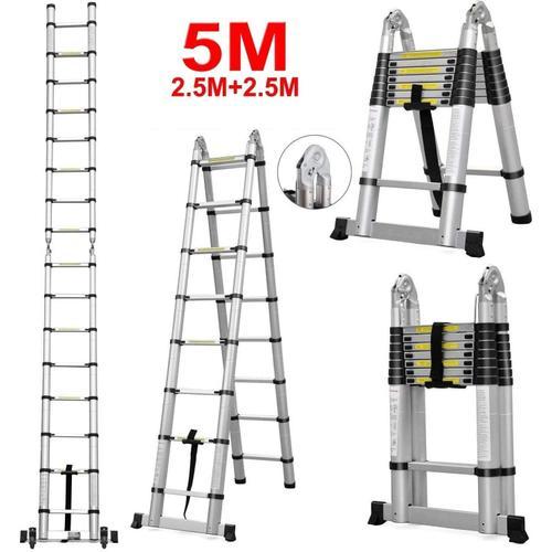 Échelle Télescopique Escabeau Pliable, Échelle En Aluminium Multi-fonction Portable, 5M (2.5m +2.5m )