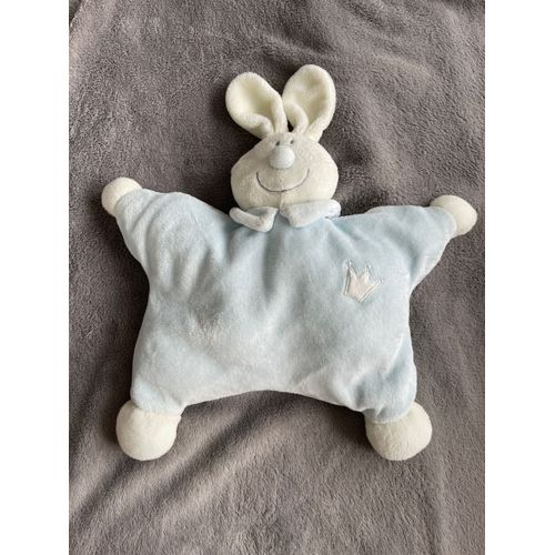 Doudou Peluche Lapin Jolly Baby Semi Plat Bleu Couronne
