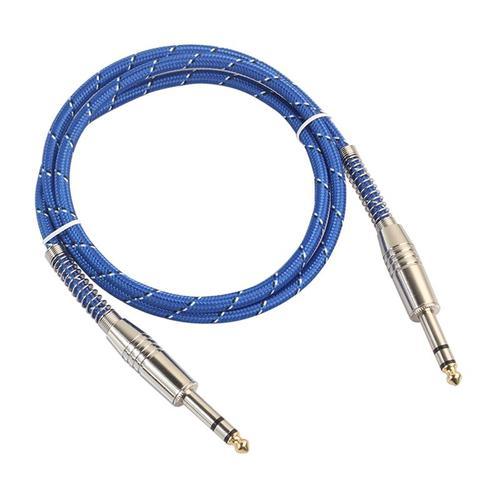 6.35mm À 6.35mm Câble Audio Mâle À Mâle Pour Guitare Électrique Table De Mixage Câble Stéréo (1 Mètre), Bleu + Argent