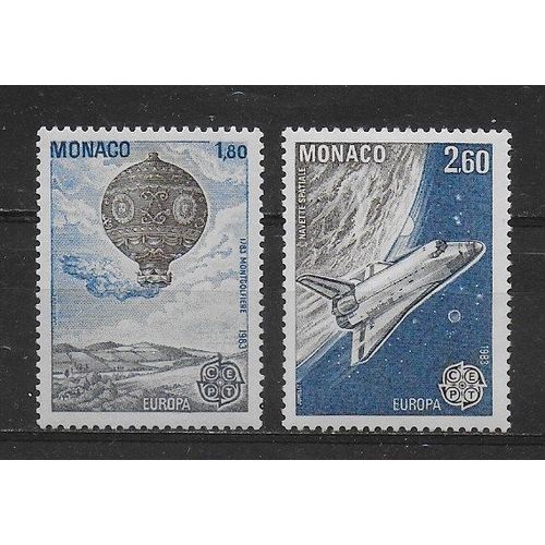 Monaco Europa 1983 : Espace : Les Grandes Oeuvres Du Génie Humain : 1er Vol Libre En Montgolfière / 1er Vol De La Navette Spatiale - Série Entière De 2 Timbres Neufs **