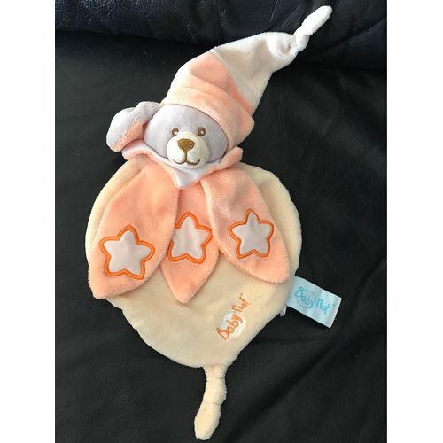 Doudou Chien Gris Beige Orange Saumon Étoiles Luminescentes Babynat' Baby Nat' 