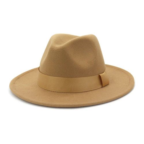 Qbhat-Chapeau Fedora Jazz En Feutre De Laine Pour Hommes Et Femmes,Chapeau De Mariage Trilby,Bord Large,Vert Citron,Couleur Unie