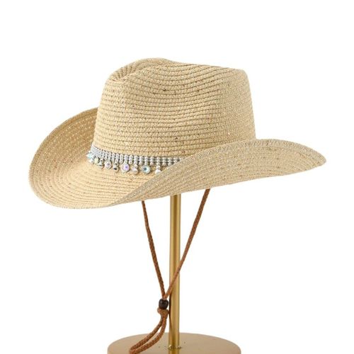 Chapeau De Paille À Pompon En Diamant,Chapeau Haut De Forme À Gros Bord,Pare-Soleil De Voyage,Chapeau De Plage À La Mode,Cravate Au Cou