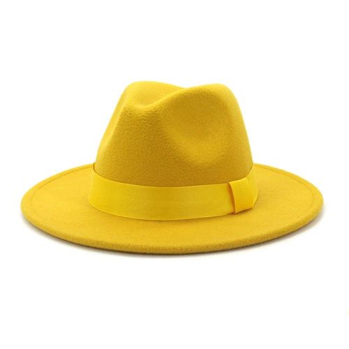 Qbhat-Chapeau Fedora Jazz En Feutre De Laine Pour Hommes Et Femmes,Chapeau De Mariage Trilby,Bord Large,Vert Citron,Couleur Unie
