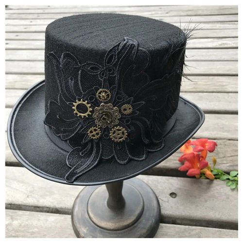 Chapeau Haut De Forme Steampunk Pour Hommes Et Femmes,Unisexe,Vintage,Fait À La Main,Avec Engrenage En Métal,Cosplay,Taille 57cm