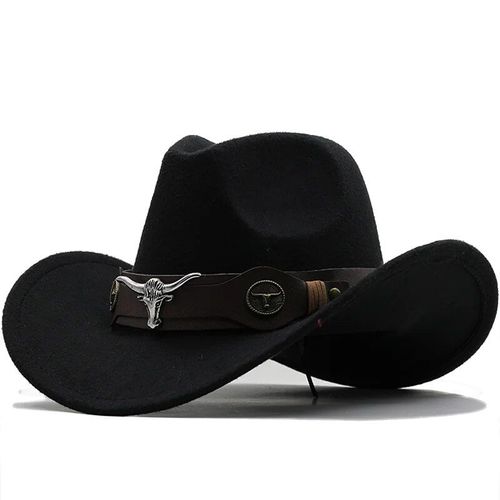 Chapeau De Cowboy Western En Laine Noire Pour Homme Et Femme,Gentleman,Jazz,Sombrero,Zones,Casquette Papa,Taille 56-58cm