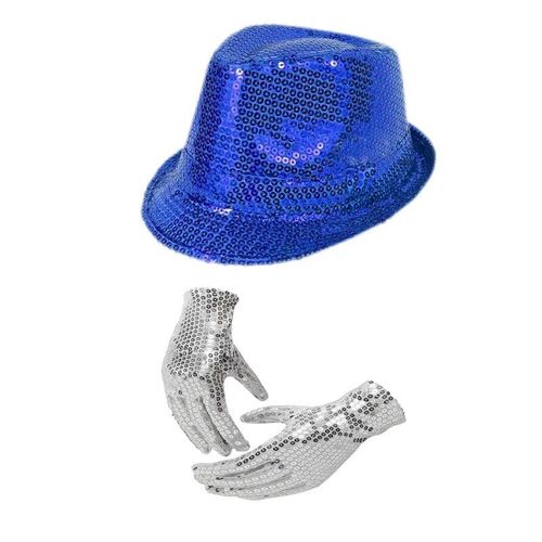 Lianji-Ensemble De Chapeaux À Paillettes Argentées Pour Homme Et Femme,Accessoire De Ix,Michael Jackson,Trilby Dance,Taille Unique 58cm