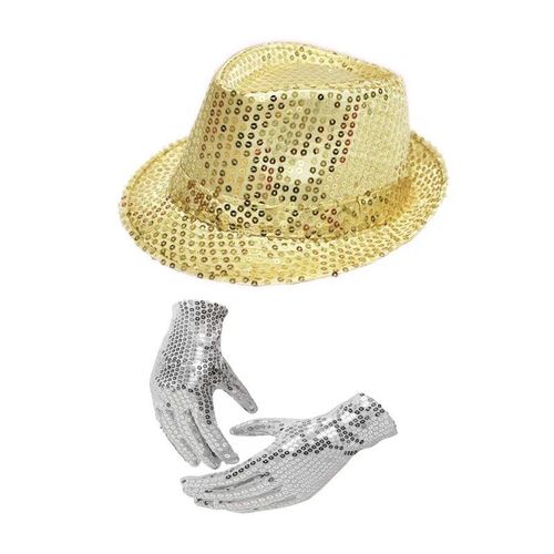 Lianji-Ensemble De Chapeaux À Paillettes Argentées Pour Homme Et Femme,Accessoire De Ix,Michael Jackson,Trilby Dance,Taille Unique 58cm
