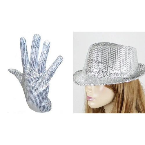Lianji-Ensemble De Chapeaux À Paillettes Argentées Pour Homme Et Femme,Accessoire De Ix,Michael Jackson,Trilby Dance,Taille Unique 58cm
