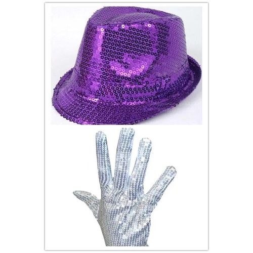 Lianji-Ensemble De Chapeaux À Paillettes Argentées Pour Homme Et Femme,Accessoire De Ix,Michael Jackson,Trilby Dance,Taille Unique 58cm