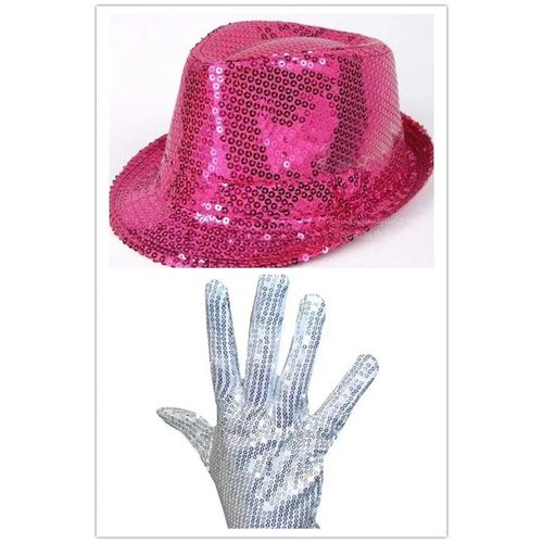 Lianji-Ensemble De Chapeaux À Paillettes Argentées Pour Homme Et Femme,Accessoire De Ix,Michael Jackson,Trilby Dance,Taille Unique 58cm