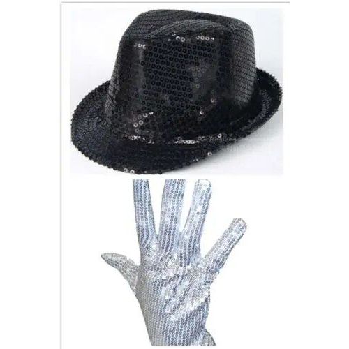Lianji-Ensemble De Chapeaux À Paillettes Argentées Pour Homme Et Femme,Accessoire De Ix,Michael Jackson,Trilby Dance,Taille Unique 58cm