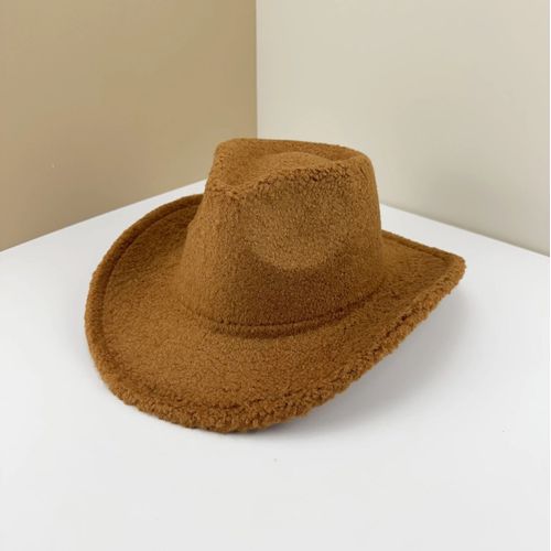 Chapeau De Cowboy Occidental À Bord Incurvé En Peluche,Chapeau Haut Chaud,Chapeau De Jazz,Automne Et Hiver