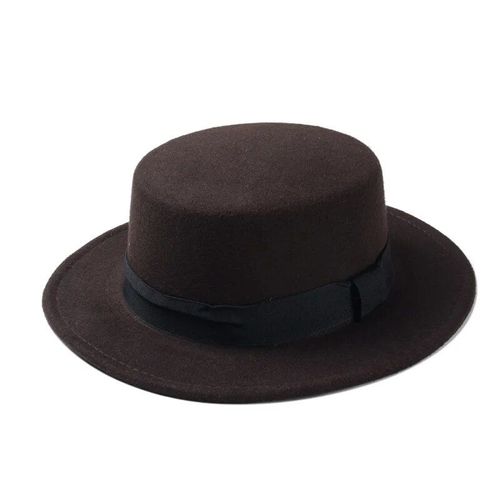 Lianji-Chapeau Melon En Feutre De Laine Pour Enfant,Haut Nar,Vintage,Rétro,Élégant,Plat,Breton,Porkhelicopter,Pork Pie,Taille Unique,54cm