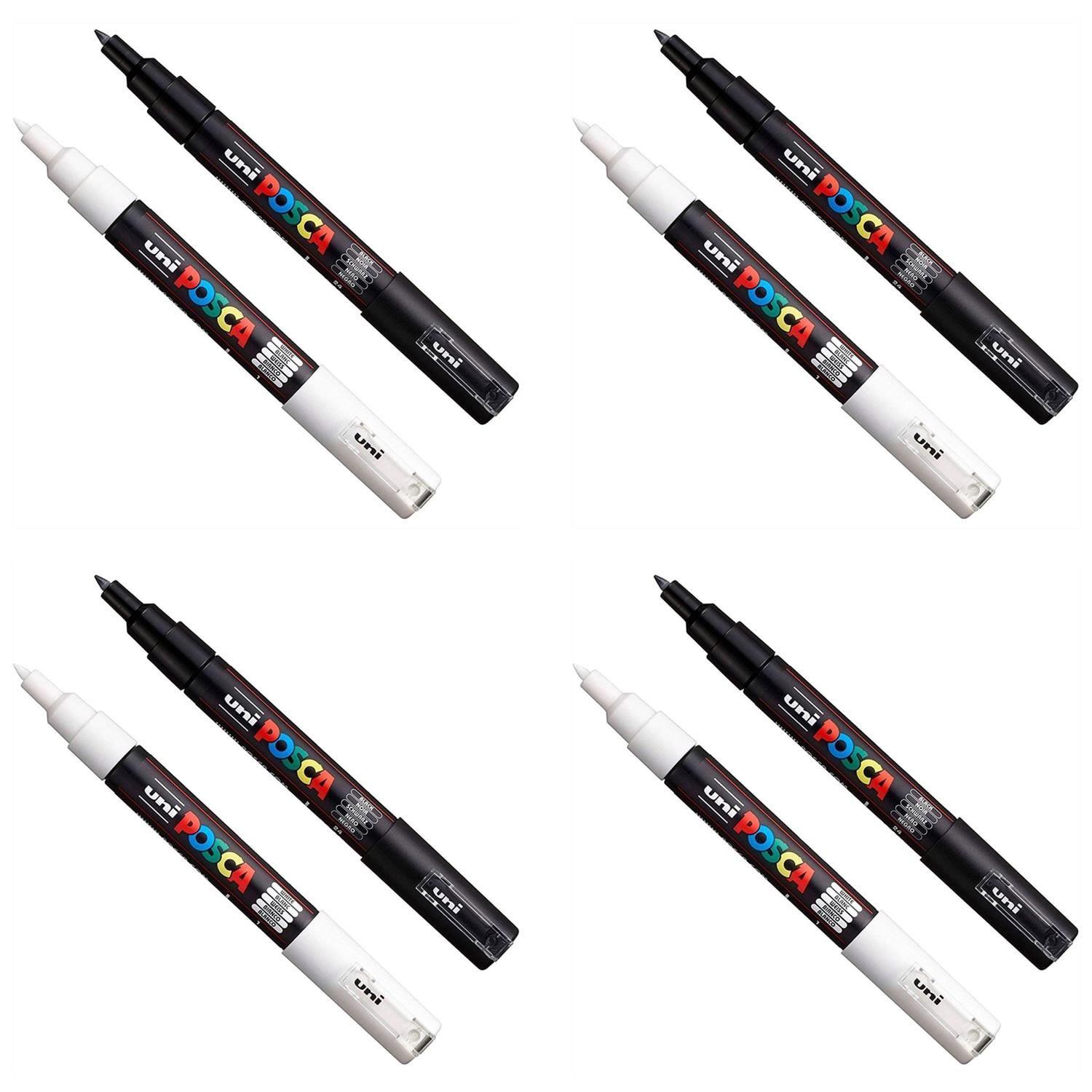 Posca Lot de 8 stylos à pointe fine à moyenne noirs et blancs (PC