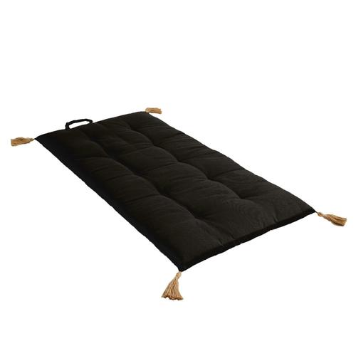 Futon Repliable Panama Avec Pompons En Jute - Noir