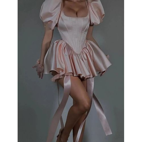 Merida-Robe De Soirée Rose Style Ballet Pour Filles,Tenue De Rh,Col Carré,Mini,2024