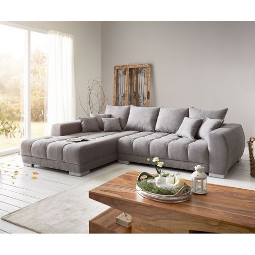 Canapé Josea Microfibre Gris Pierre 300x220 Cm Recamière À Gauche Canapé Panoramique