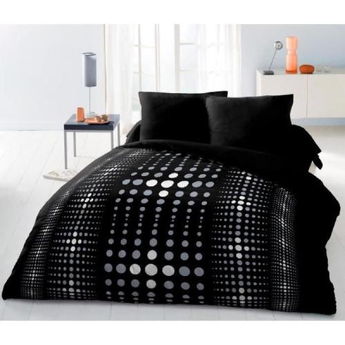 Parure De Couette Microfibre Steevy 220x240cm Et 2 Taies D'oreillers 63x63cm Noir