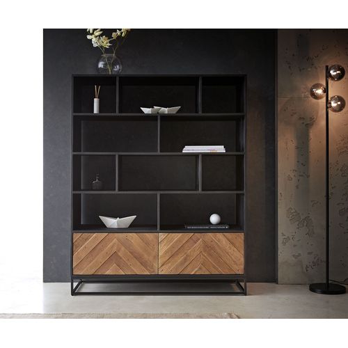 Meuble-Tv Famke Noir 200x40x27 Cm Lowboard Bois Éxotique Fishbone