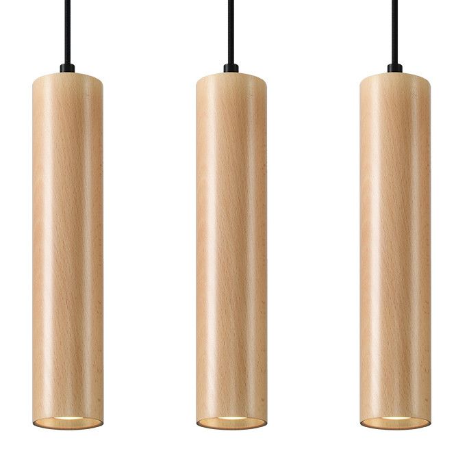 Sollux Lino Suspension Triple En Bois Naturel Gu10