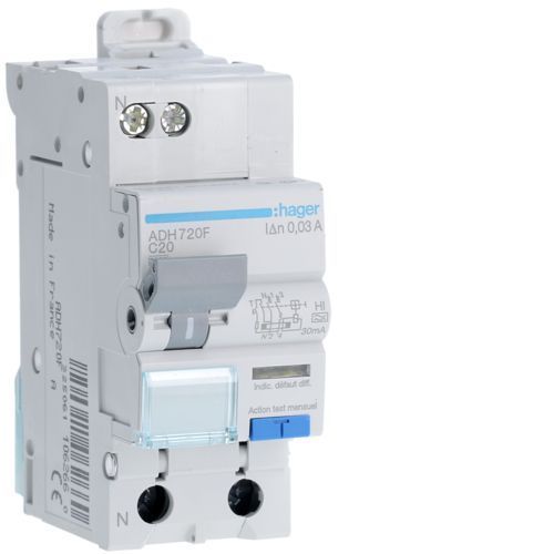 Disjoncteur différentiel 1P+N 3kA C-20A 30mA type HI Hager ADH720F