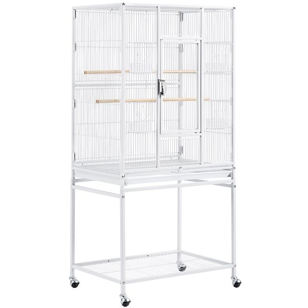 Yaheetech Grande Cage/Volière Oiseaux Avec Support Détable À Roulettes Cage Pour Perroquet Gris Du Gabon Canaris Parakeet Calopsitte Élégante Pinson 65,5 X 42,5 X 136,5 Cm Blanc