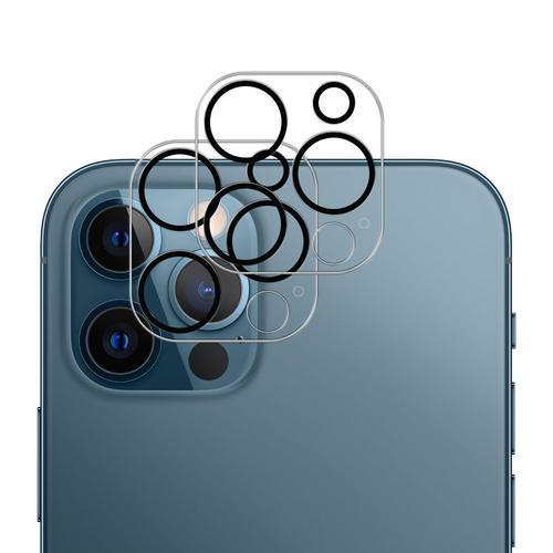 Lot / Pack De 2 Protection Objectif Caméra Arrière En Verre Trempé Pour Apple Iphone 13 Pro 6.1"9h Haute Définition Avec Cercle De Lumière Flash Noir