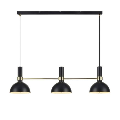 Suspension À Trois Lampes Larry En Noir-Laiton