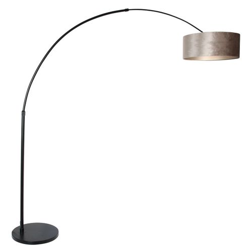 Sienna Sparkled Light Lampadaire Arc Noir Mat, Velours Taupe