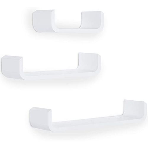 Lot De 3 Étagères Murales Flottantes Design Contemporain Courbé Kit Fixation Inclus Mdf Blanc