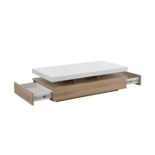 Table Basse Felix - 2 Tiroirs - Mdf - Coloris : Chêne Et Blanc