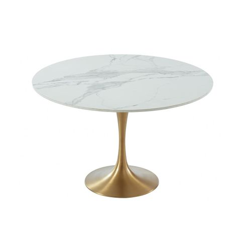 Table À Manger Norah - 4 Couverts - Marbre Et Métal - Blanc Et Doré