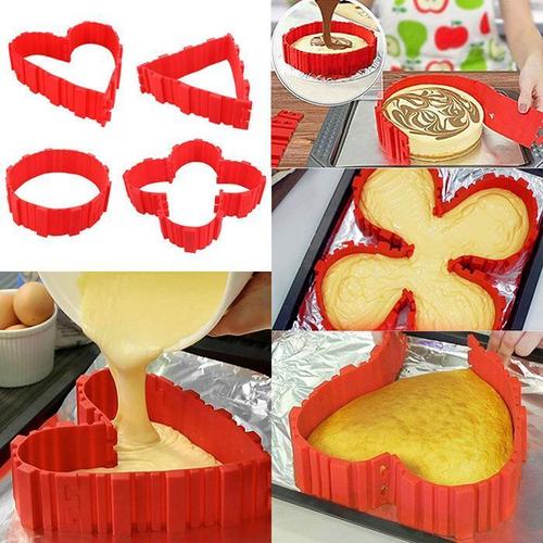 Magique Moule À Gâteau Modulable Pour Forme C¿Ur Et Autres Cake En Silicone Rouge (4pcs)