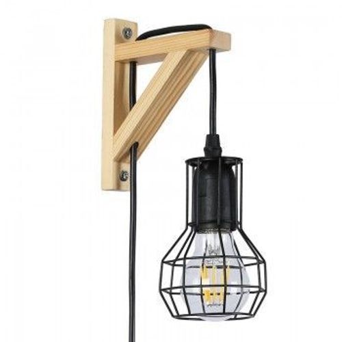 Applique Murale En Bois Et Cage ""Mica"" Avec Ampoule De 4w 2000k