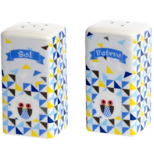 Set Sel Et Poivre Hiboux Bleu Et Blanc