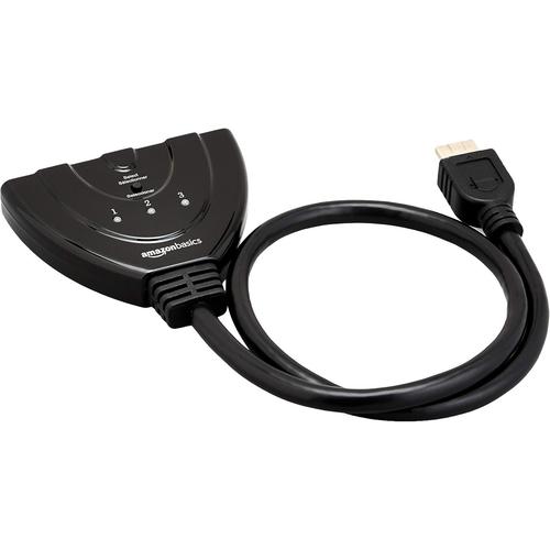 Commutateur HDMI à 3 ports avec câble Pigtail compatible avec la vidéo Full HD 4K @30Hz, sortie 3 en 1 - Noir