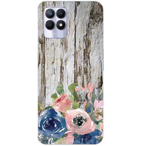 Coque Realme 8i Effet Bois Fleur Bleu