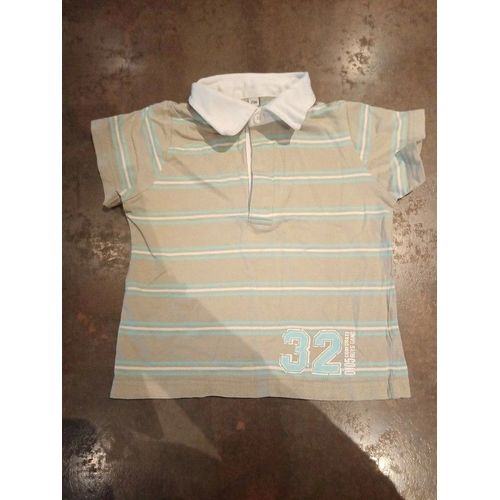 Polo Mc Rayé Kaki Turquoise Blanc Garçon 23 Mois Très Bon État