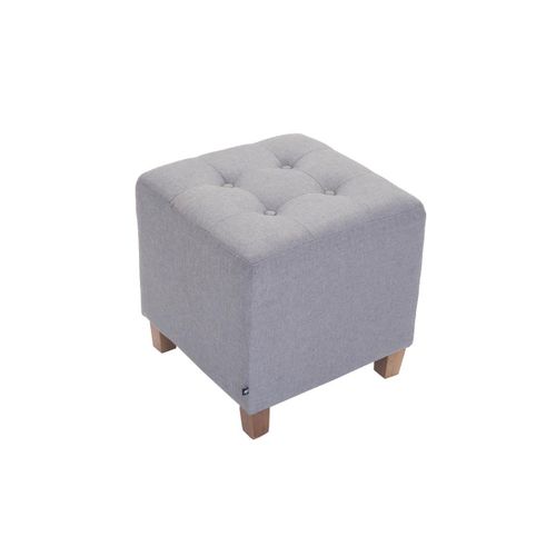 Tabouret Bas Repose-Pieds Pouf Capitonné En Tissu Gris Clair Pieds En Bois 45x46 Cm 10_0000061