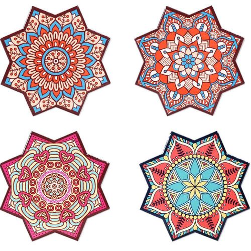 Set De 4 Sous-Verres Forme Etoile Motif Mandala