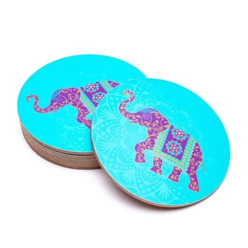 6 Sous-Verres Ronds Turquoise - Éléphant