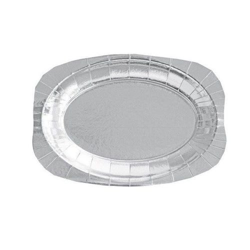 3 Plateaux Carton Ovales Argentés 24x35c
