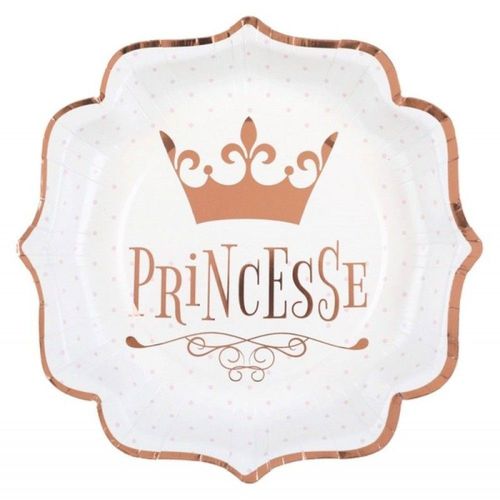 10 Assiettes Carton Princesse 21cm Rose Gold