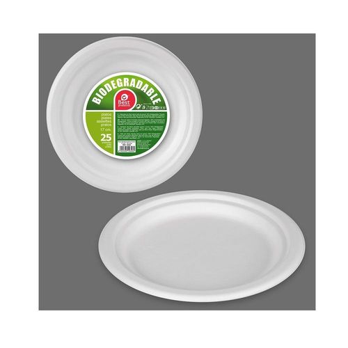 25 Assiettes 18cm Biodégradables - Blanc