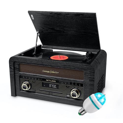 Platine vinyle Muse MT-115W, Micro-Chaîne Radio FM, Stéréo Puissance 20W - 33/45/78 tours, CD, Ampoule DIAMS LED