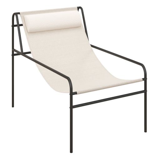 Chaise Longue De Jardin En Textilène Appui-Tête Amovible Patins Antidérapants Cadre En Métal Charge 160 Kg Beige Helloshop26 20_0008164