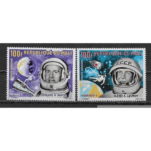 Mali Poste Aerienne 1966 : Espace : Hommes Dans Le Cosmos : Edward H.White / Alexei A.Leonov - Série Entière De 2 Timbres Neufs *