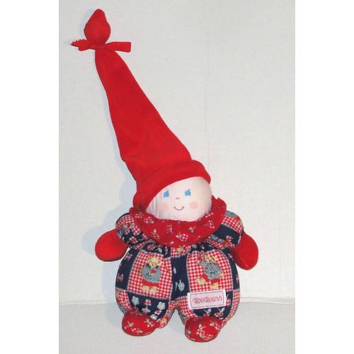 Doudou Lutin Nounours Poupée De Chiffon Tissus Decors Ourson - Peluche Lutin Capuche Rouge Grelot