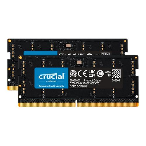 Crucial - DDR5 - kit - 64 Go: 2 x 32 Go - SO DIMM 262 broches - 4800 MHz / PC5-38400 - CL40 - 1.1 V - mémoire sans tampon - non ECC